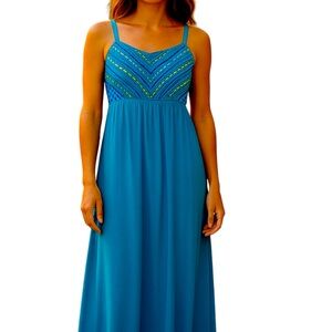 Roxy Roc Spaghetti Strap Sundress Blue Maxi Embroidered Top Women’s Size Medium
